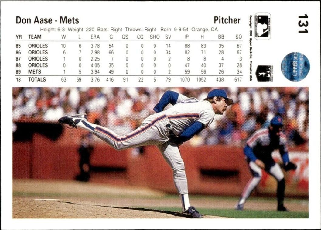 1990 Upper Deck Don Aase #131 baseball trading card back