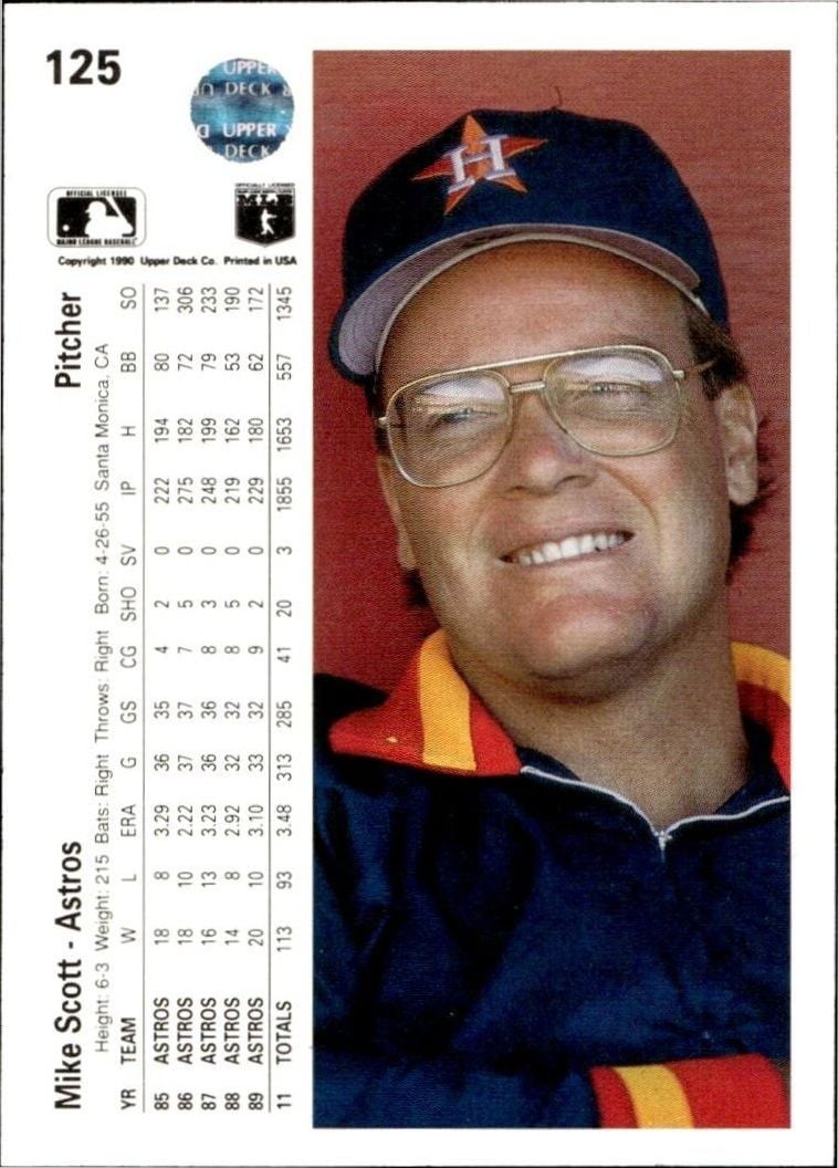 1990 Upper Deck Mike Scott #125 baseball trading card back