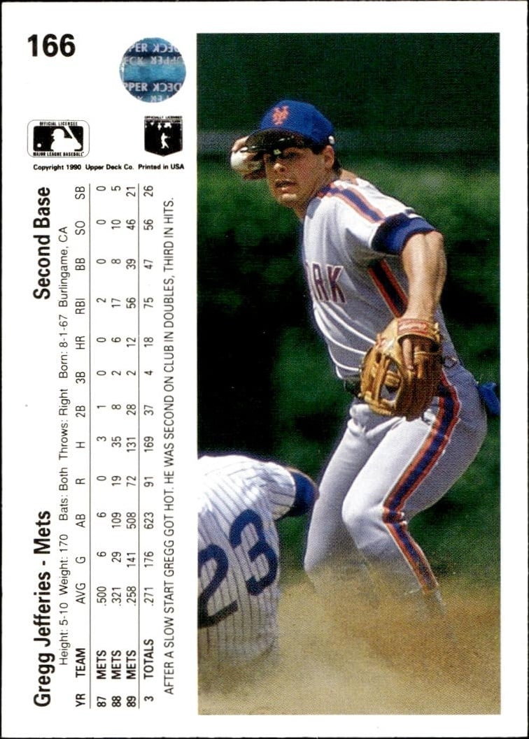 1990 Upper Deck Gregg Jefferies #166 baseball trading card back