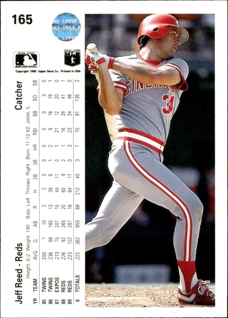 1990 Upper Deck Jeff Reed #165 baseball trading card back