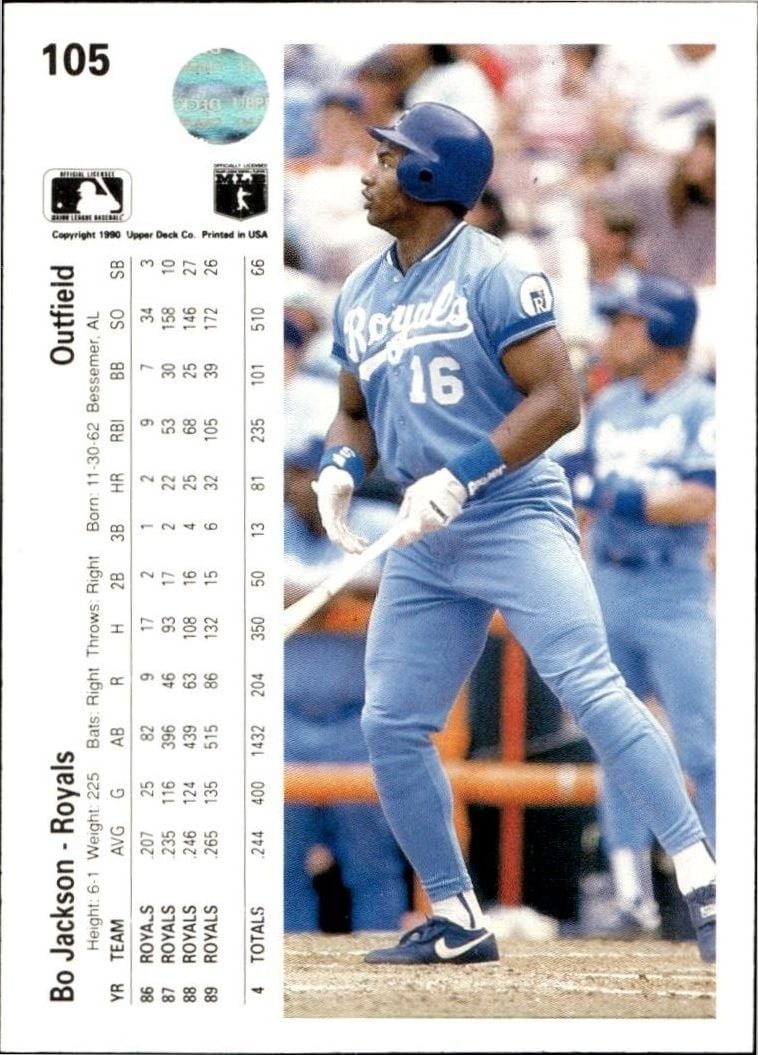 1990 Upper Deck Bo Jackson #105 baseball trading card back