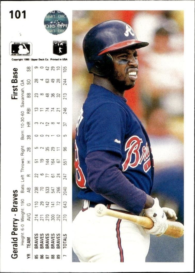 1990 Upper Deck Gerald Perry #101 baseball trading card back