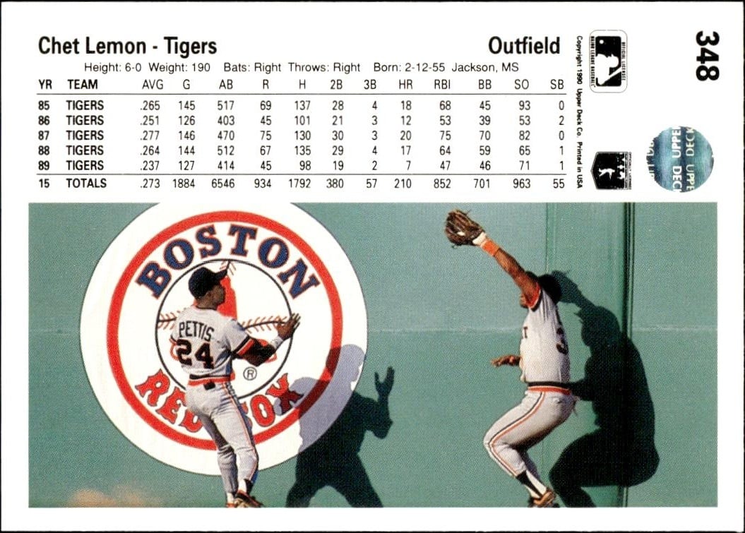 1990 Upper Deck Chet Lemon #348 baseball trading card back