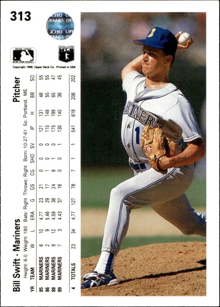 1990 Upper Deck Bill Swift #313 baseball trading card back