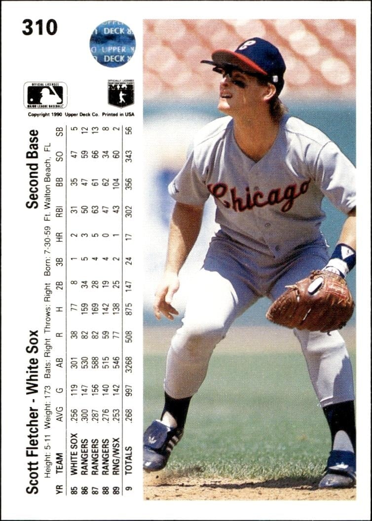 1990 Upper Deck Scott Fletcher #310 baseball trading card back