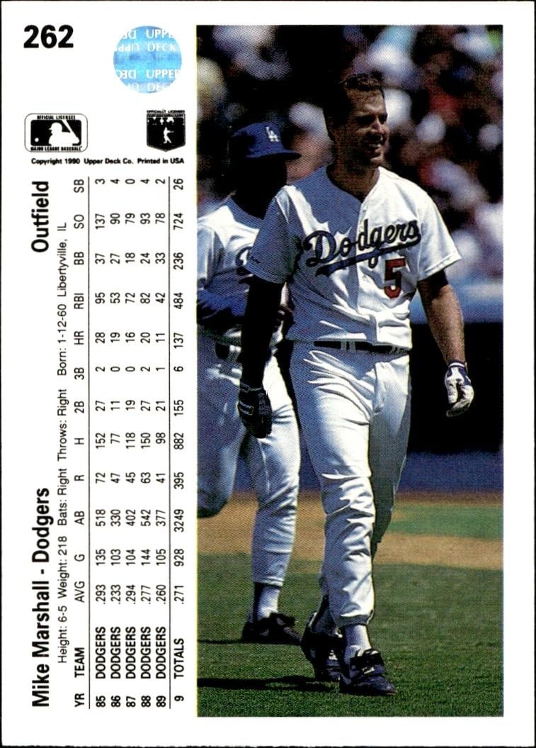 1990 Upper Deck Mike Marshall #262 baseball trading card back