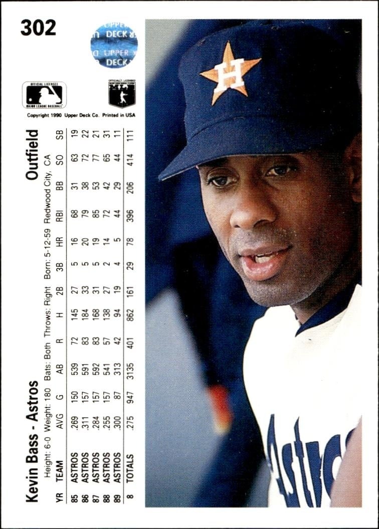 1990 Upper Deck Kevin Bass #302 baseball trading card back