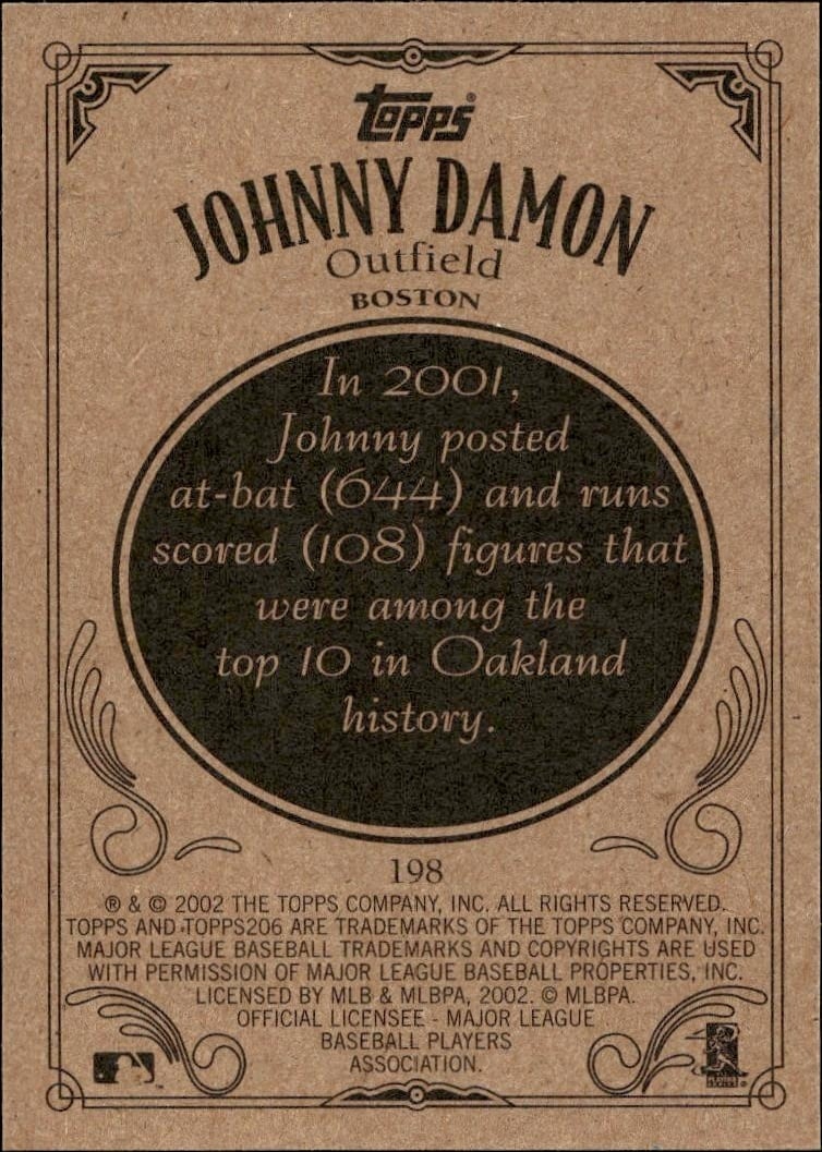 2002 Topps 206 Johnny Damon #198 baseball trading card back