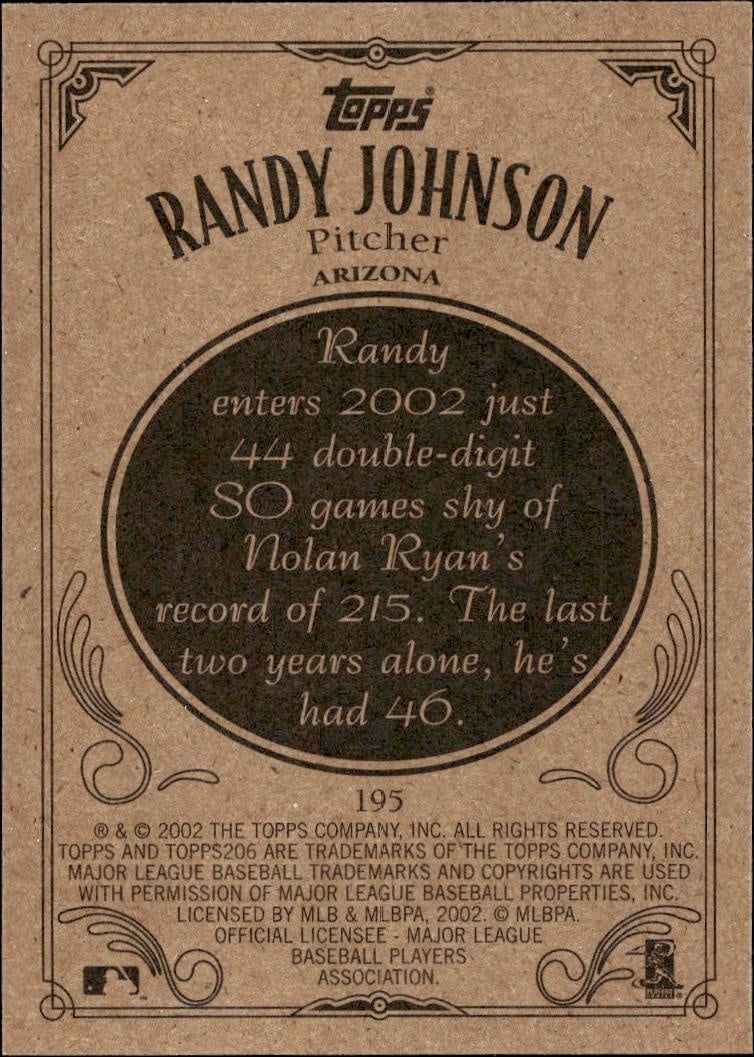 2002 Topps 206 Randy Johnson #195 baseball trading card back