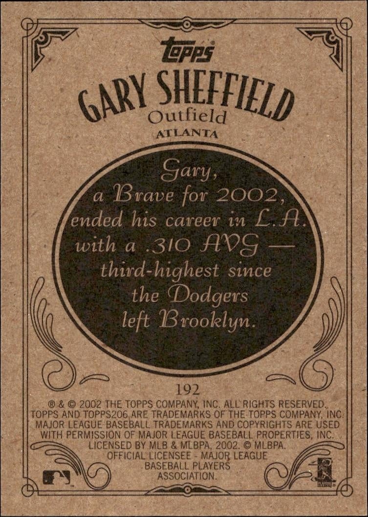 2002 Topps 206 Gary Sheffield #192 baseball trading card back