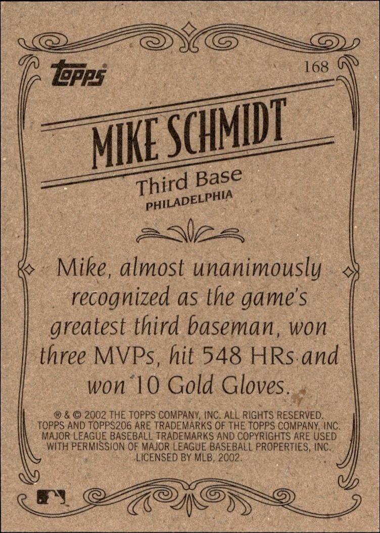 2002 Topps 206 Mike Schmidt #168 baseball trading card back