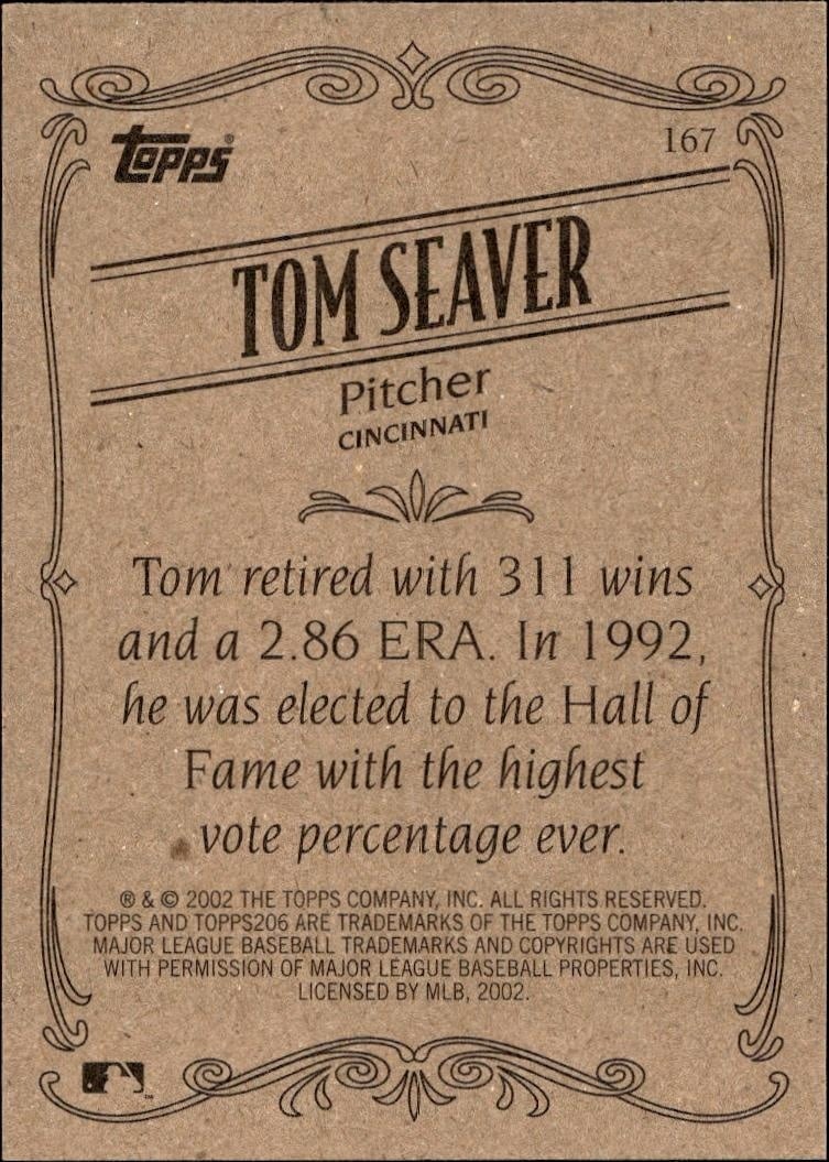 2002 Topps 206 Tom Seaver #167 baseball trading card back