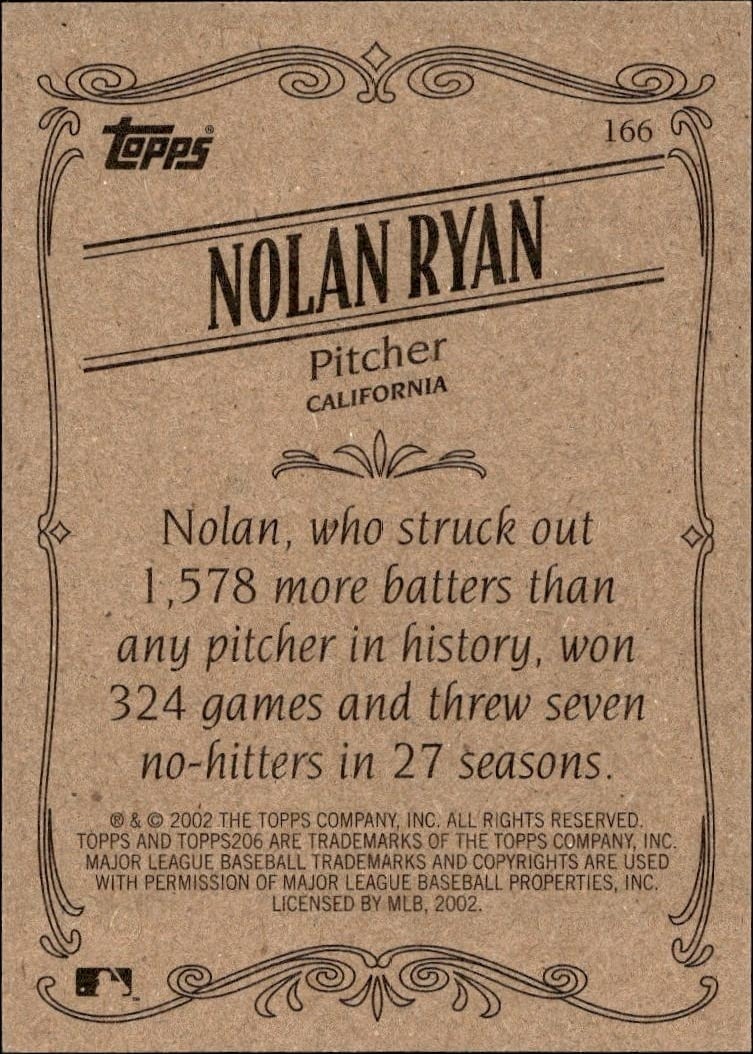 2002 Topps 206 Nolan Ryan #166 baseball trading card back