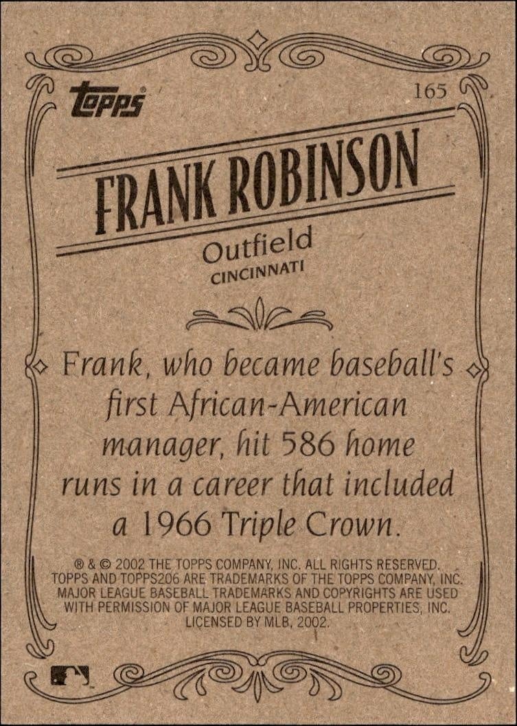 2002 Topps 206 Frank Robinson #165 baseball trading card back