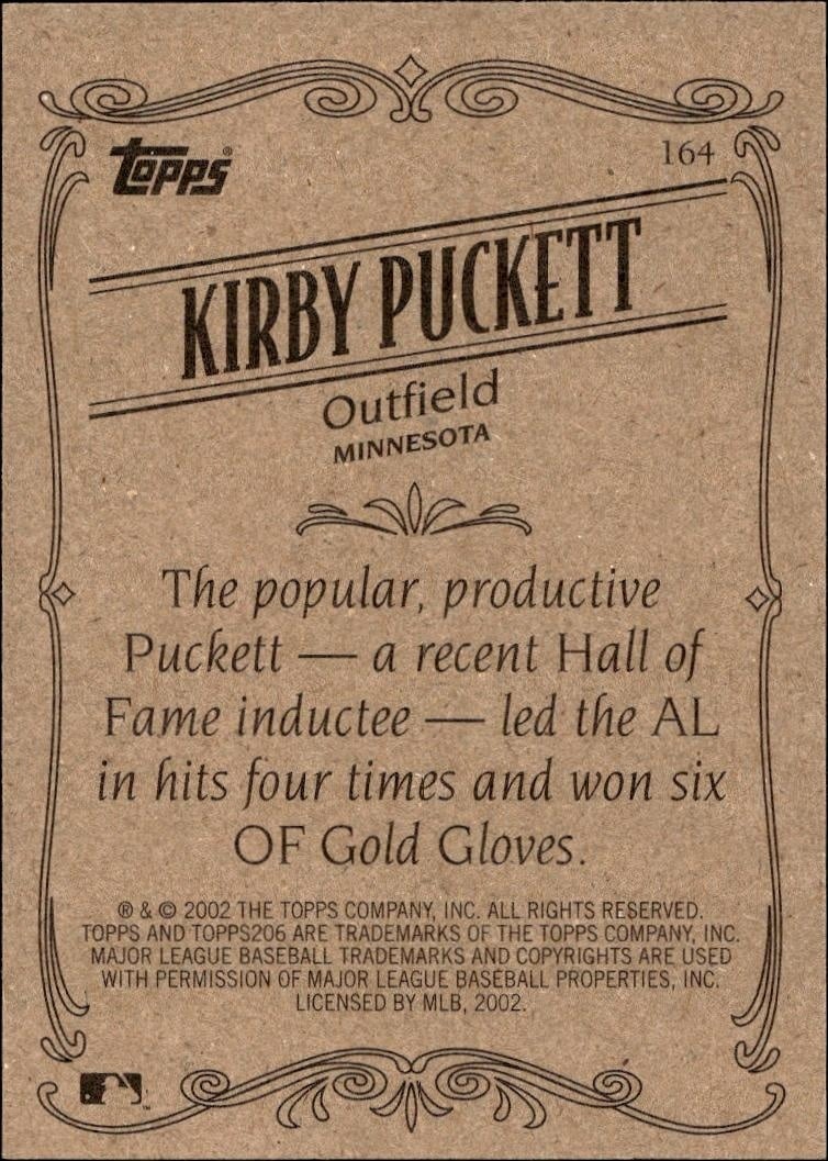 2002 Topps 206 Kirby Puckett #164 baseball trading card back