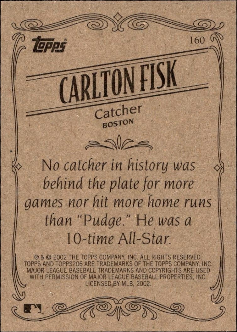 2002 Topps 206 Carlton Fisk #160 baseball trading card back