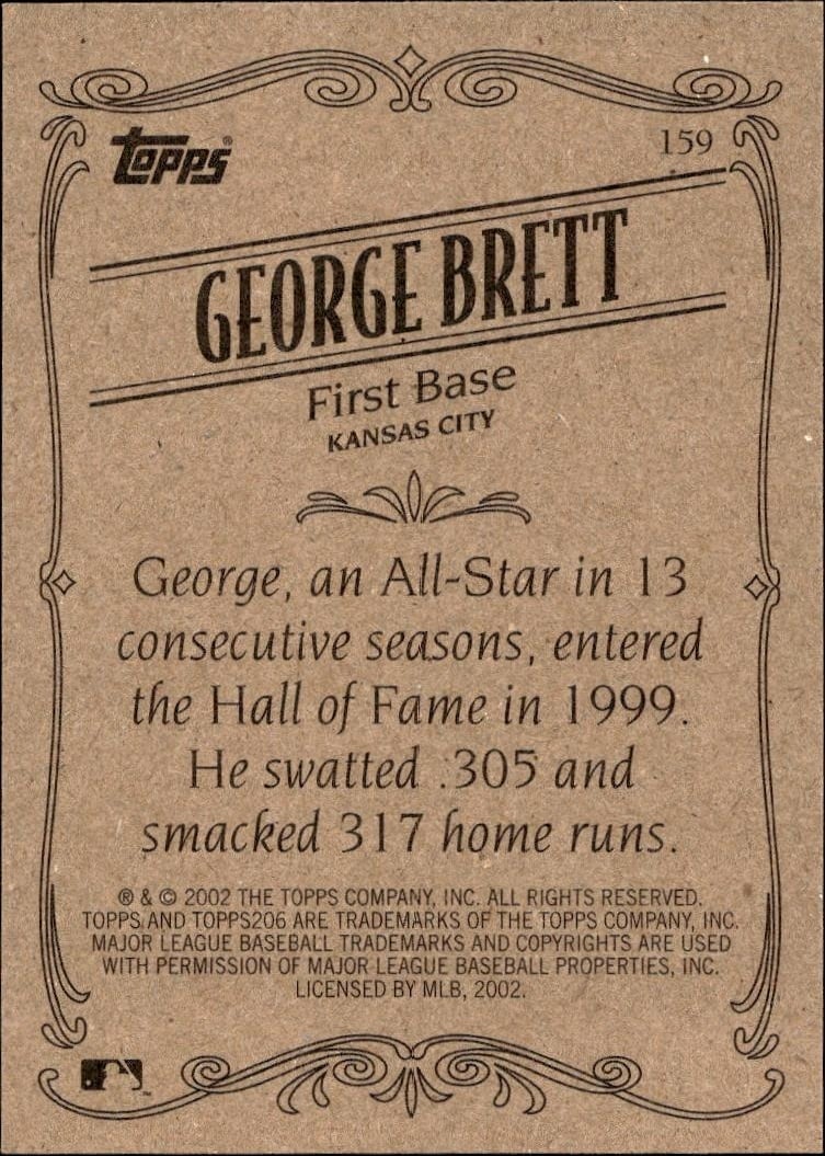 2002 Topps 206 George Brett #159 baseball trading card back