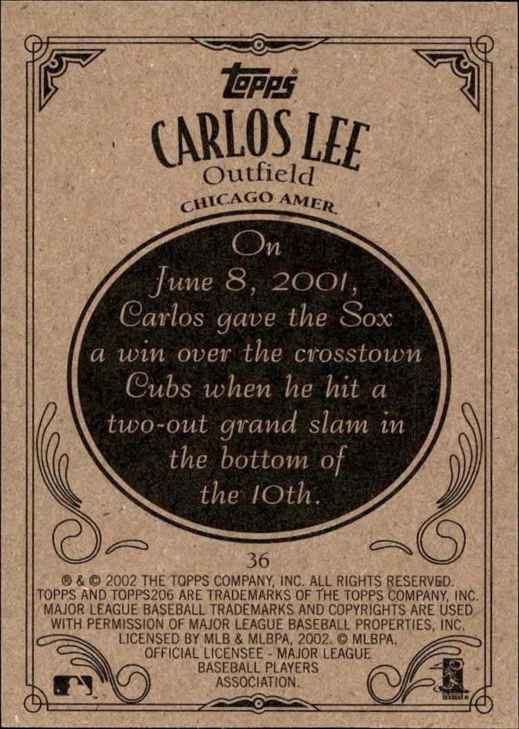 2002 Topps 206 Carlos Lee #36 baseball trading card back
