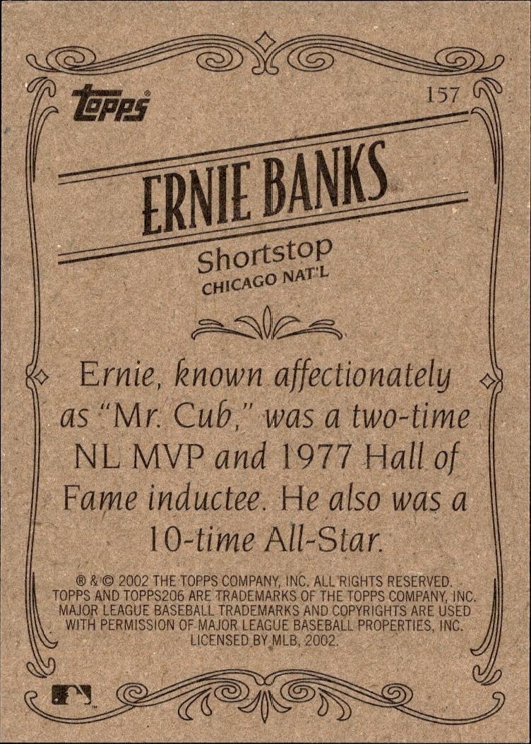 2002 Topps 206 Ernie Banks #157 baseball trading card back
