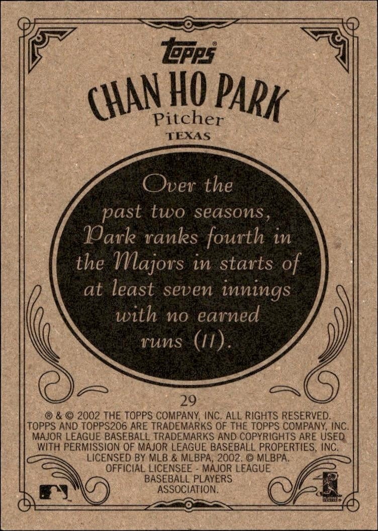 2002 Topps 206 Chan Ho Park #29 baseball trading card back
