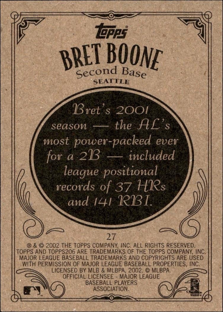 2002 Topps 206 Bret Boone #27 baseball trading card back