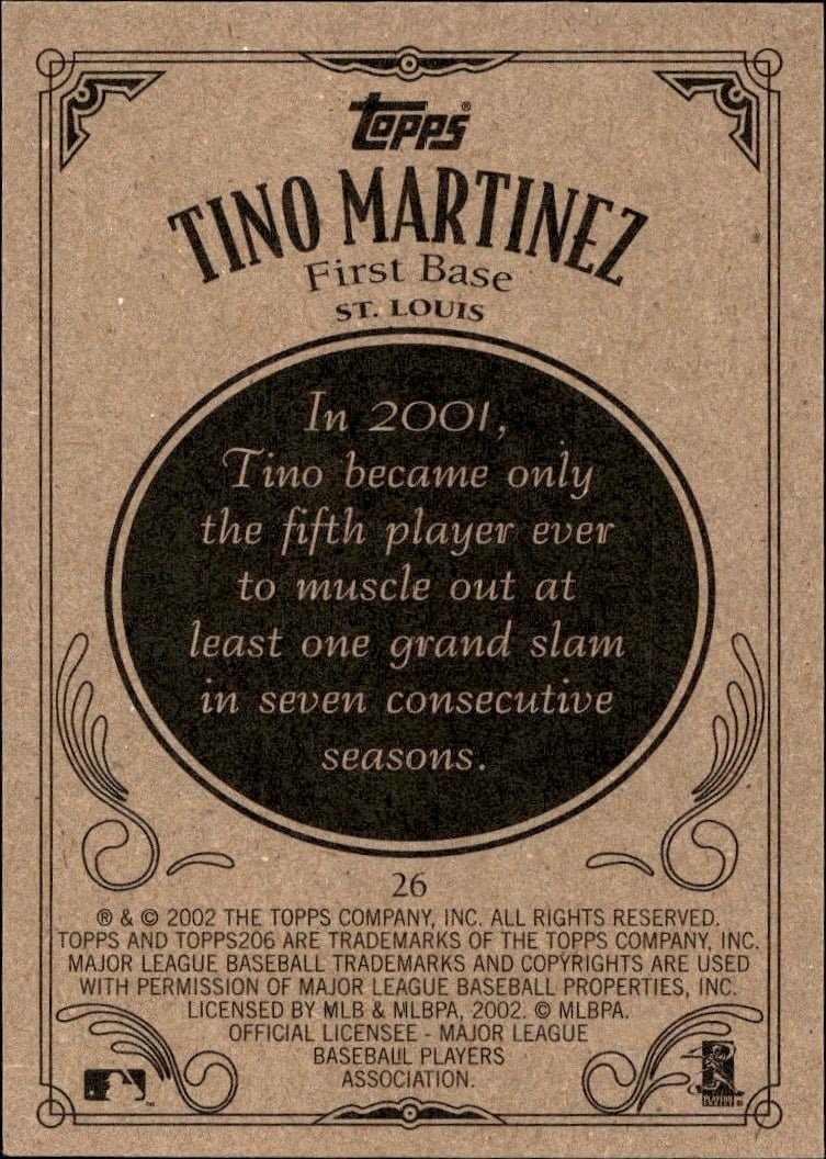 2002 Topps 206 Tino Martinez #26 baseball trading card back