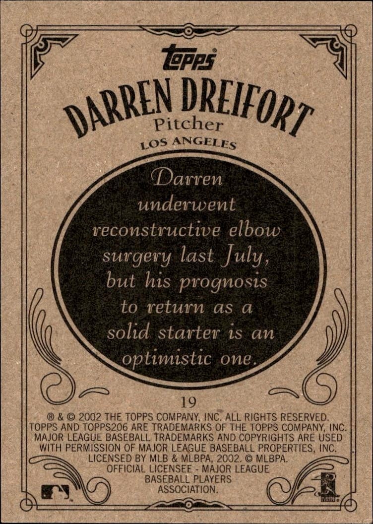 2002 Topps 206 Darren Dreifort #19 baseball trading card back