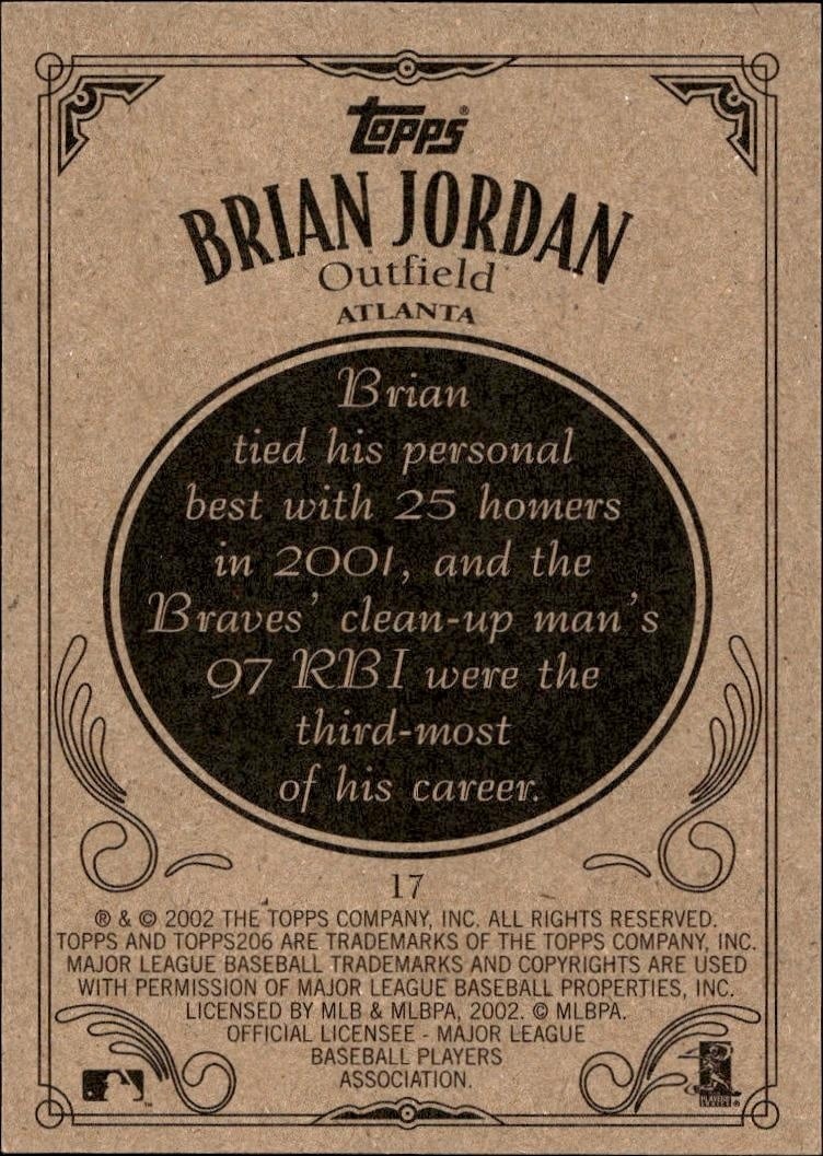 2002 Topps 206 Brian Jordan #17 baseball trading card back