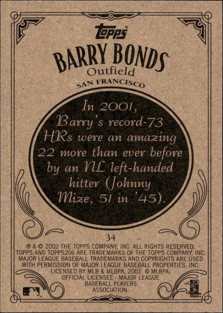 2002 Topps 206 Barry Bonds #34 baseball trading card back