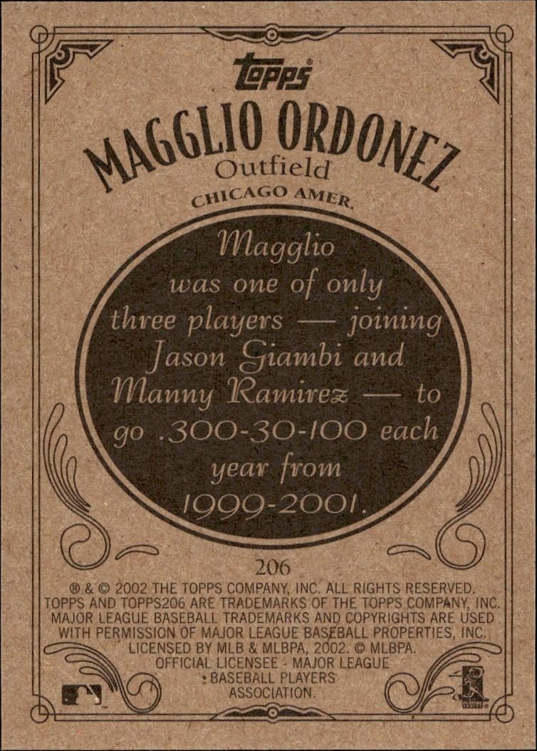 2002 Topps 206 Magglio Ordonez #206 baseball trading card back