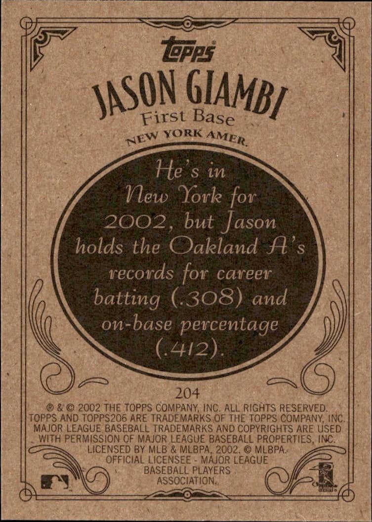 2002 Topps 206 Jason Giambi #204 baseball trading card back