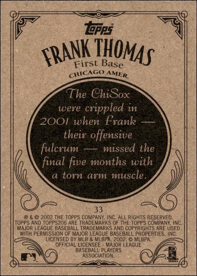 2002 Topps 206 Frank Thomas #33 baseball trading card back