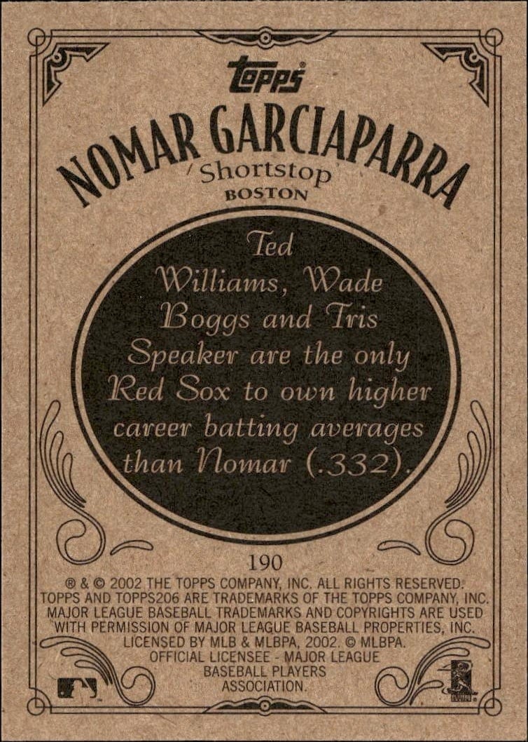 2002 Topps 206 Nomar Garciaparra #190 baseball trading card back