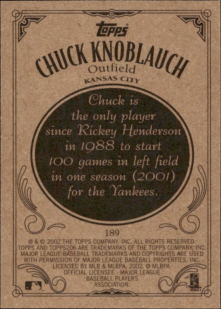 2002 Topps 206 Chuck Knoblauch #189 baseball trading card back