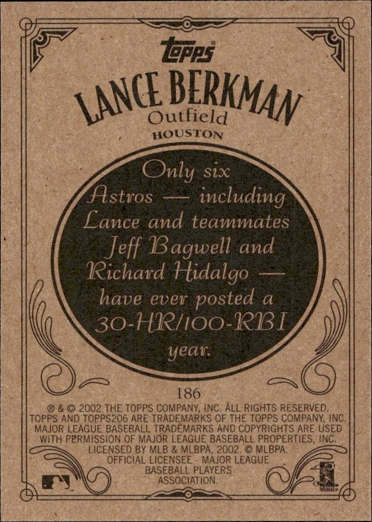 2002 Topps 206 Lance Berkman #186 baseball trading card back