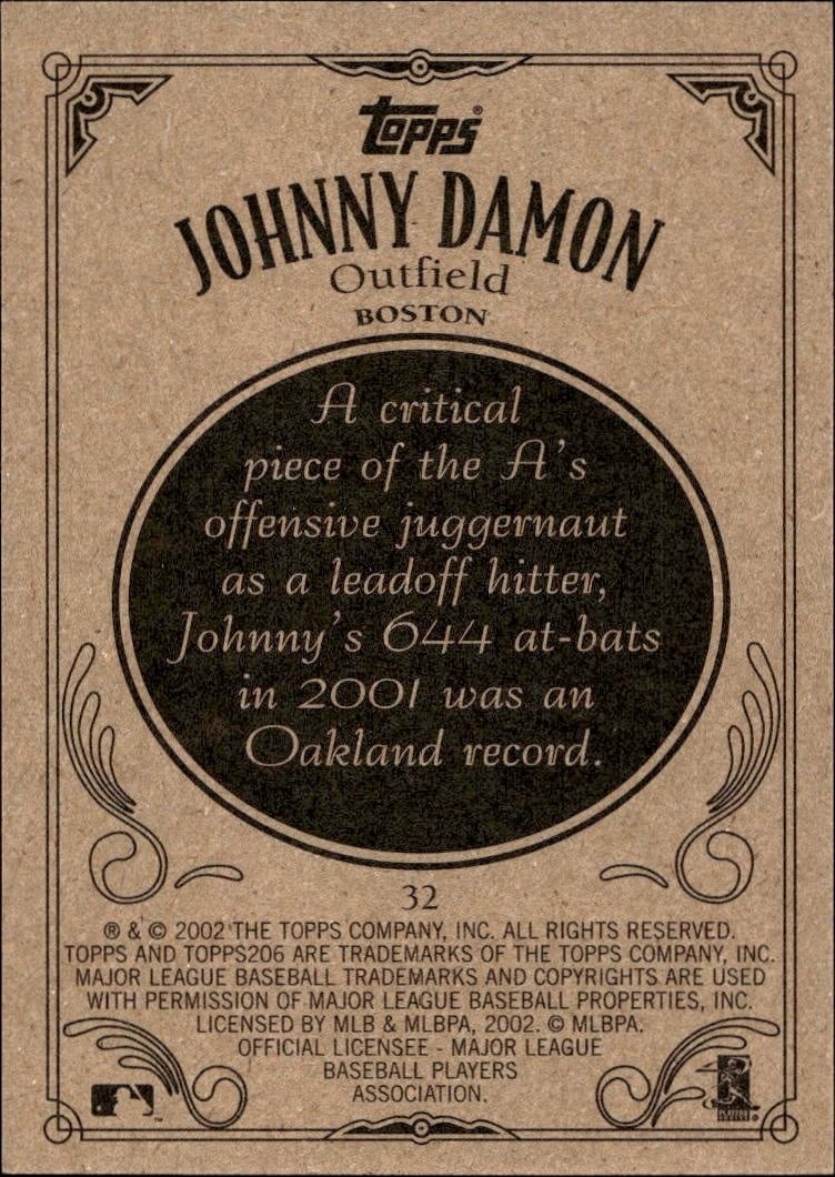 2002 Topps 206 Johnny Damon #32 baseball trading card back