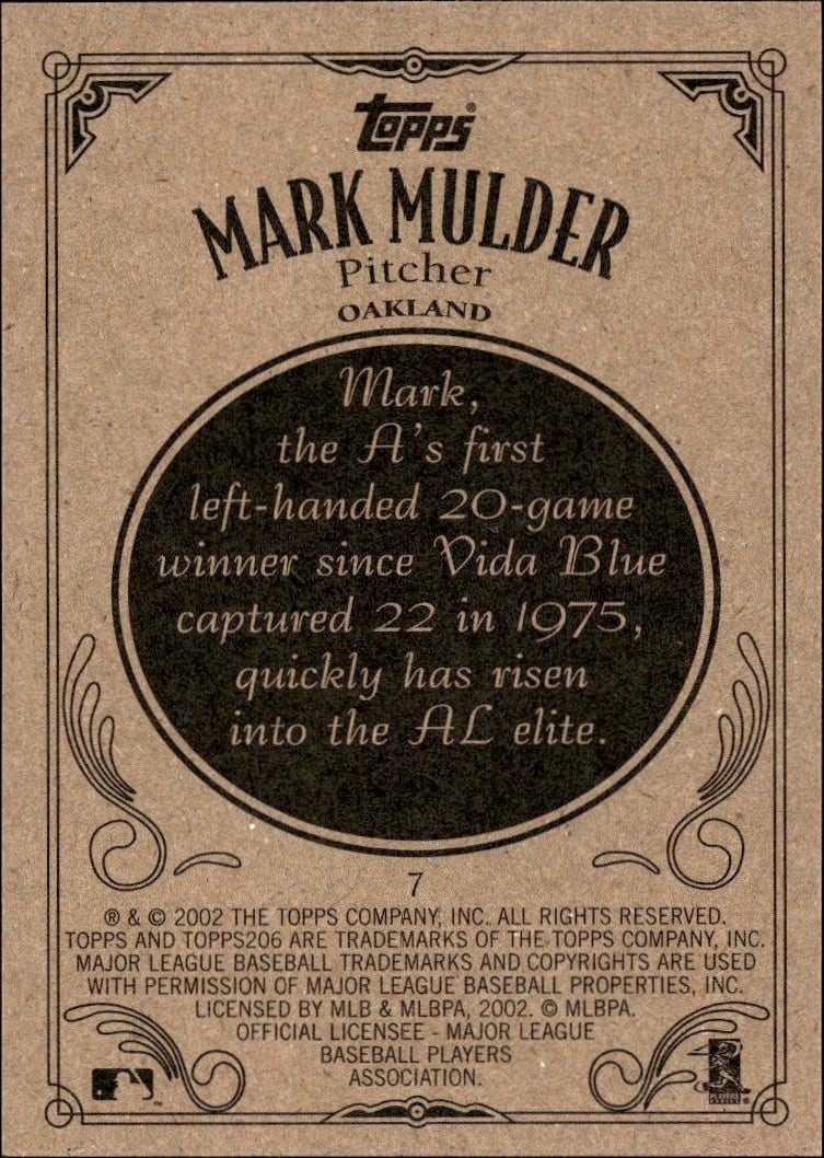 2002 Topps 206 Mark Mulder #7 baseball trading card back