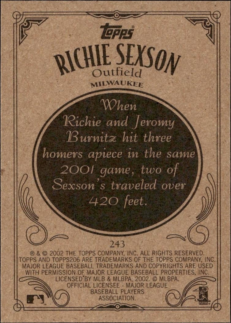 2002 Topps 206 Richie Sexson #243 baseball trading card back