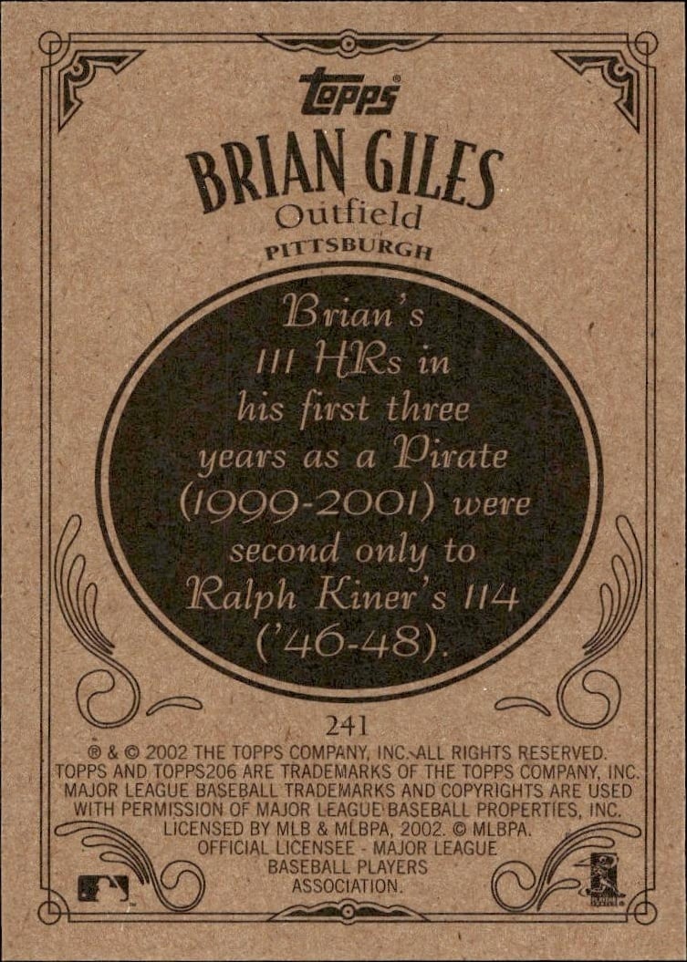 2002 Topps 206 Brian Giles #241 baseball trading card back