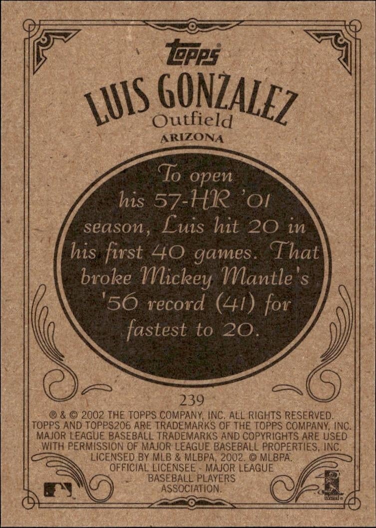 2002 Topps 206 Luis Gonzalez #239 baseball trading card back