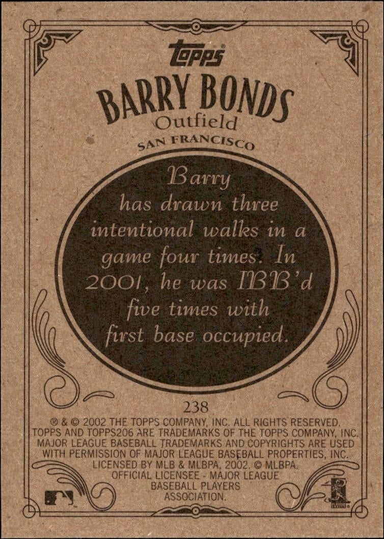2002 Topps 206 Barry Bonds #238 baseball trading card back