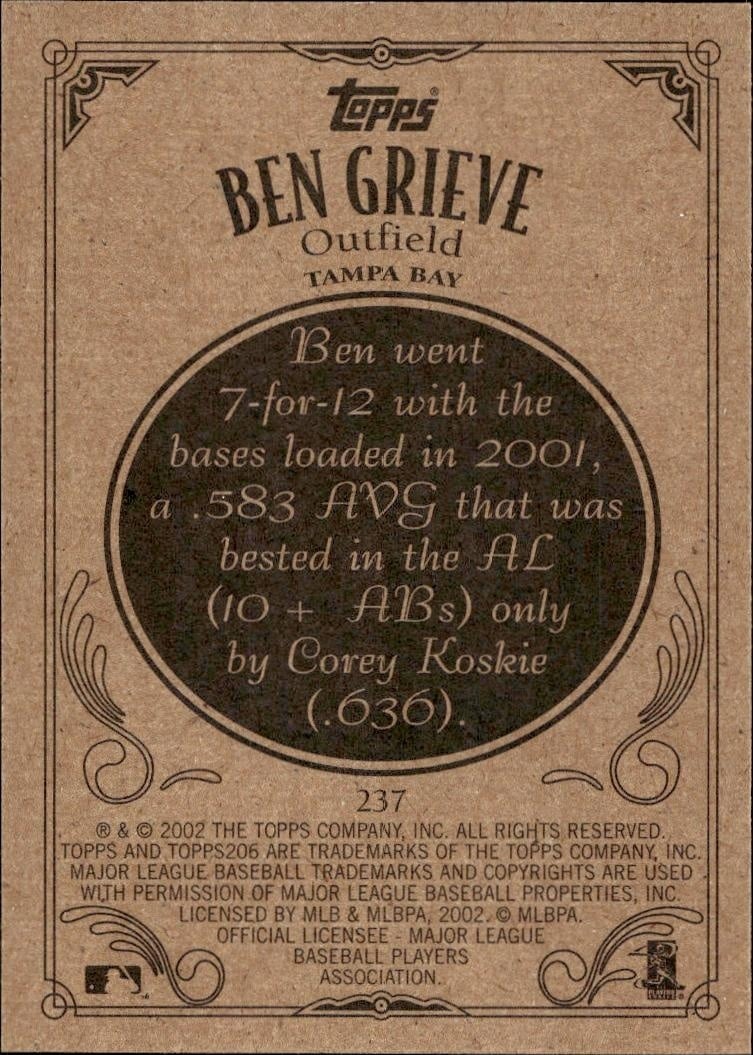 2002 Topps 206 Ben Grieve #237 baseball trading card back