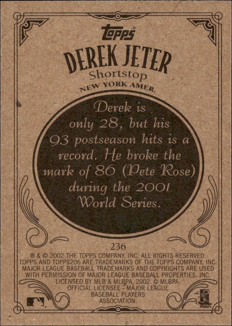 2002 Topps 206 Derek Jeter #236 baseball trading card back