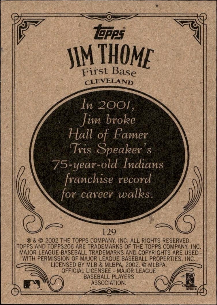 2002 Topps 206 Jim Thome #129 baseball trading card back