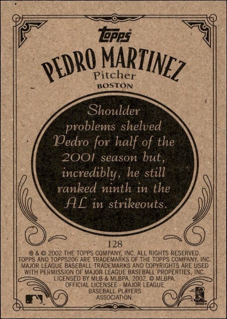 2002 Topps 206 Pedro Martinez #128 baseball trading card back