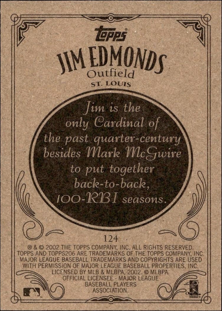 2002 Topps 206 Jim Edmonds #124 baseball trading card back