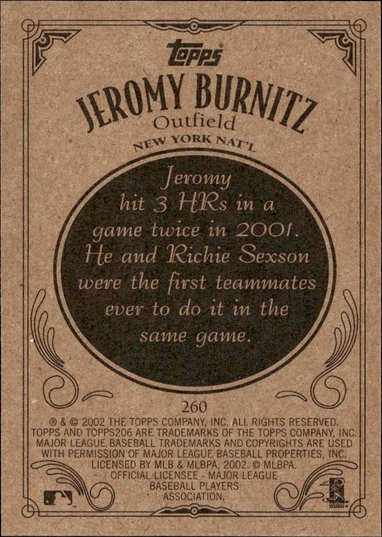 2002 Topps 206 Jeromy Burnitz #260 baseball trading card back