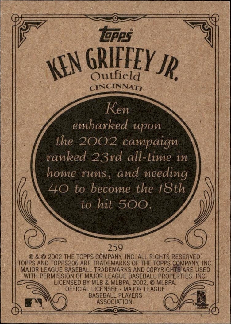 2002 Topps 206 Ken Griffey Jr. #259 baseball trading card back