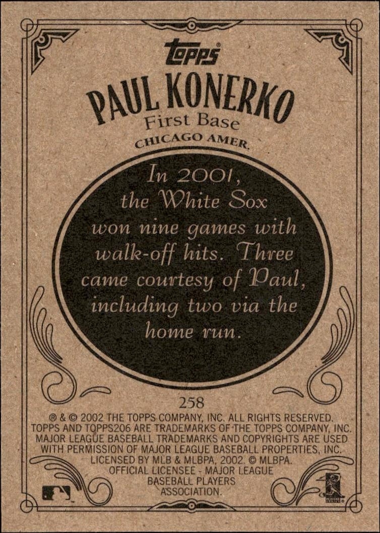 2002 Topps 206 Paul Konerko #258 baseball trading card back