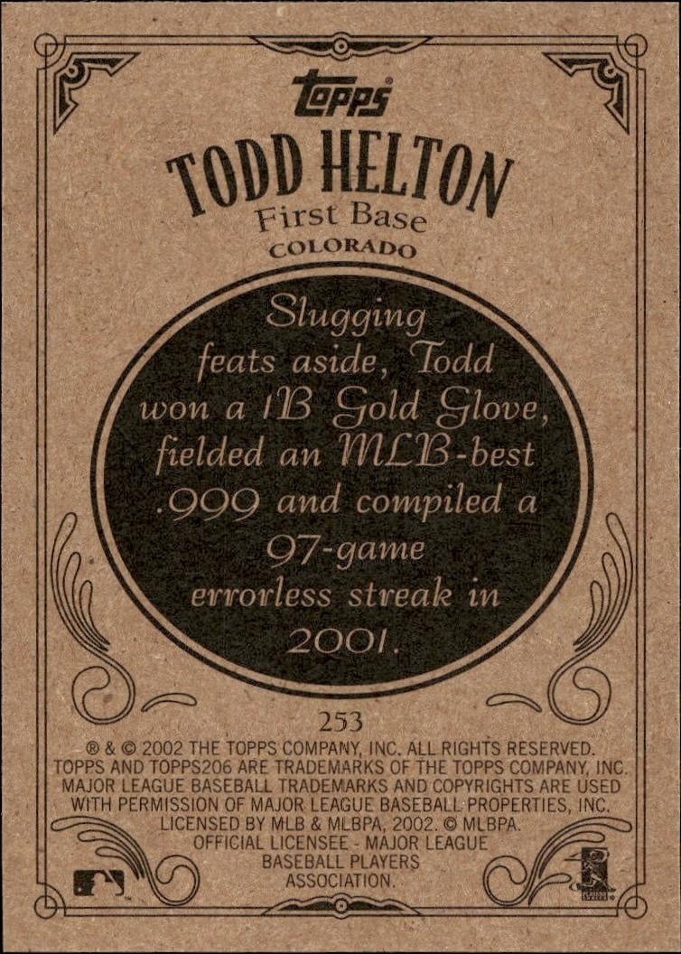 2002 Topps 206 Todd Helton #253 baseball trading card back
